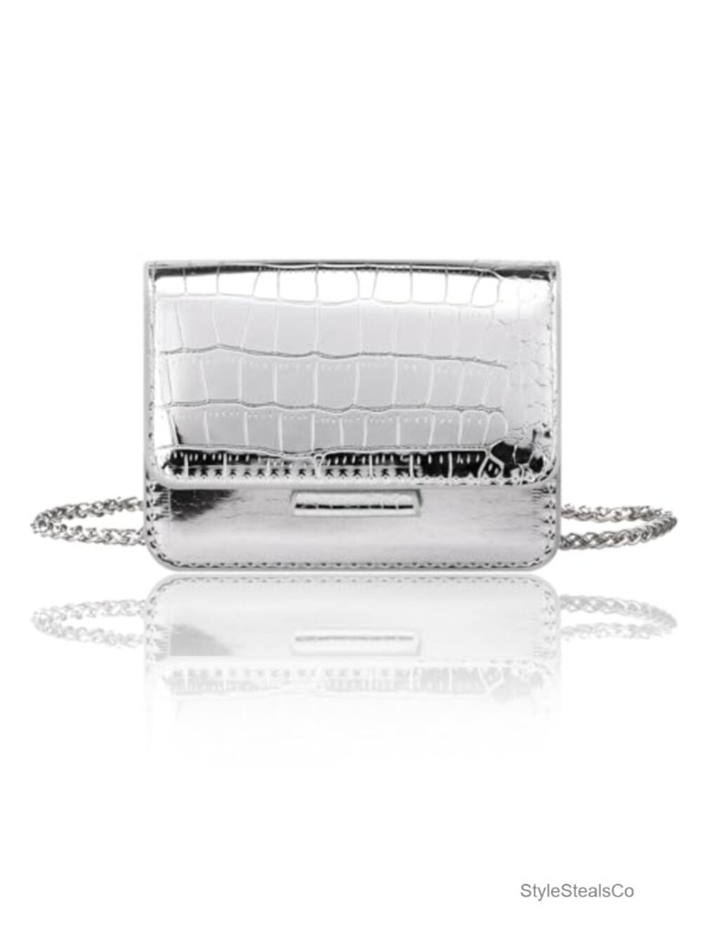 Mini Crossbody Bag PU Crocodile Pattern Detachable Chain Strap Evening Purse
